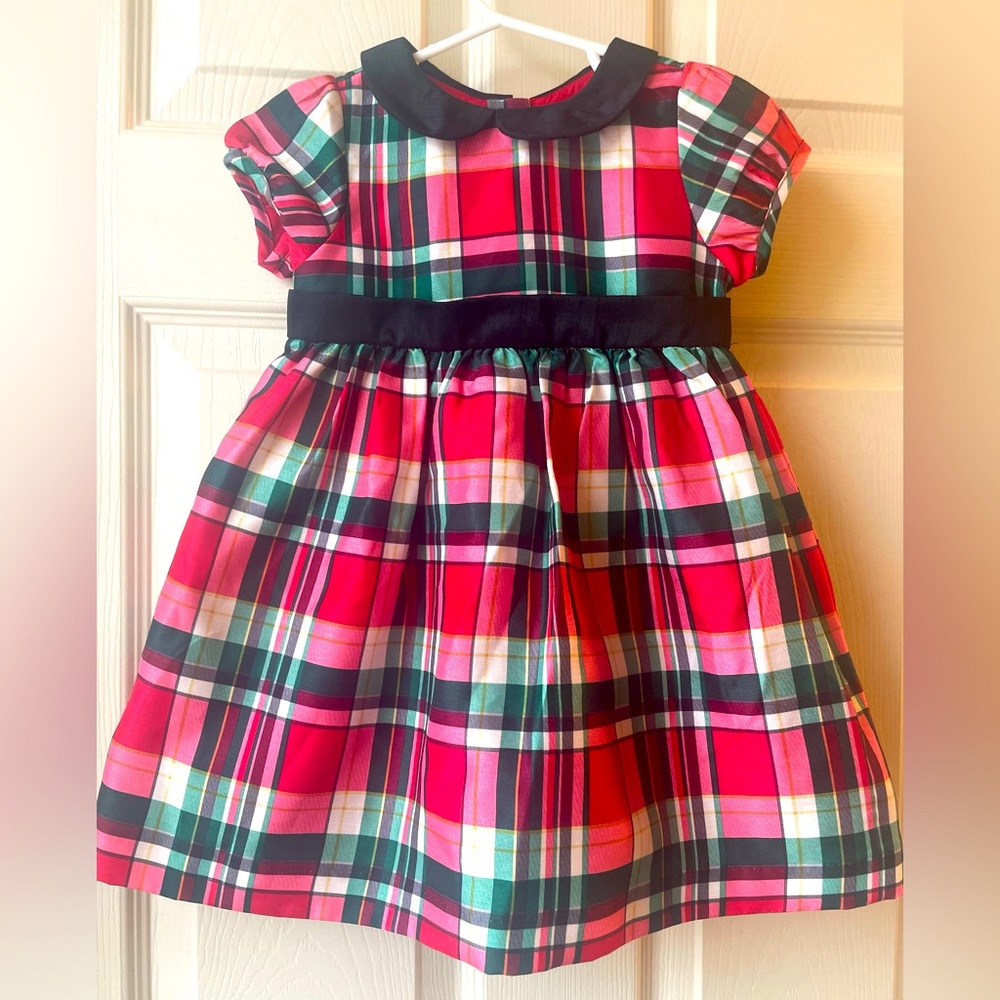 Gymboree Red Black Green Plaid Christmas Holiday Dress size 12-18 months